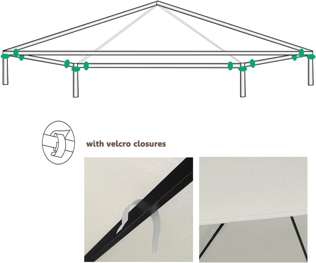 Tetto di Ricambio, per Gazebo Giardino di 3 x 3 M, Doppio/Singolo Strato, in Tessuto Poliestere, Impermeabile e Anti-UV, per Cortile/Spiaggia/Parco, 3 Colori e 2 Stili