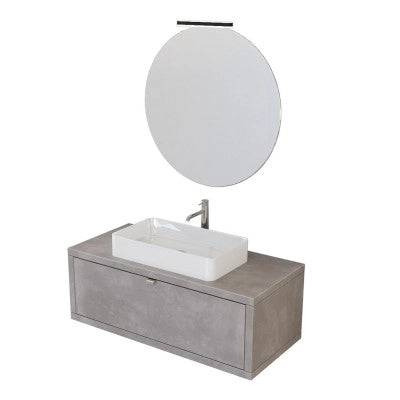 Mobile bagno sospeso 110 cm grigio cemento con lavabo da appoggio e specchio Master