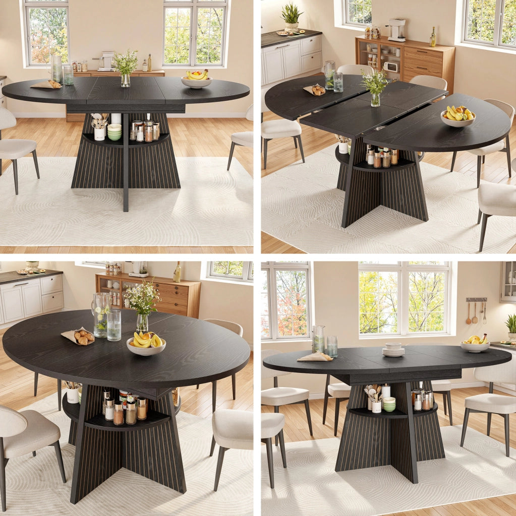 Tavolo da pranzo trasformabile rotondo/allungabile nero