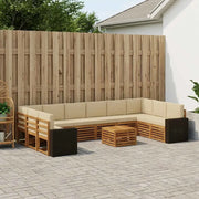 Set di divani da esterno 11 pcs Naturale e Beige Poliestere