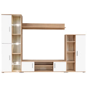 Mobile TV/credenza a parete dal design pratico con illuminazione a LED finitura rovere Sonoma e bianco 2502199