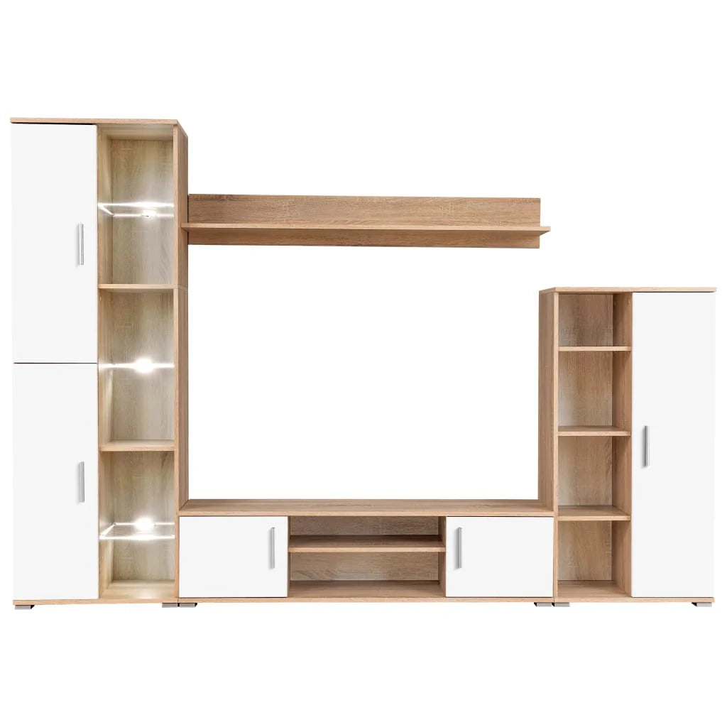 Mobile TV/credenza a parete dal design pratico con illuminazione a LED finitura rovere Sonoma e bianco 2502199