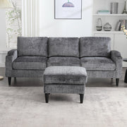 DIVANO 4 POSTI Con pouf contenitore 196,5x75x77 cm Chenille grigio