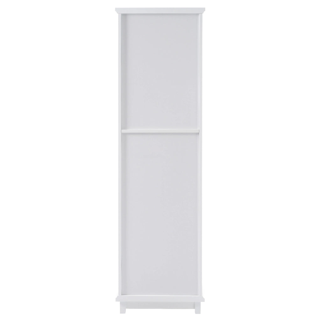 Armadio da bagno in MDF e vetro, 45 x 36 x 160 cm, bianco, con 2 cassetti e ripiani regolabili