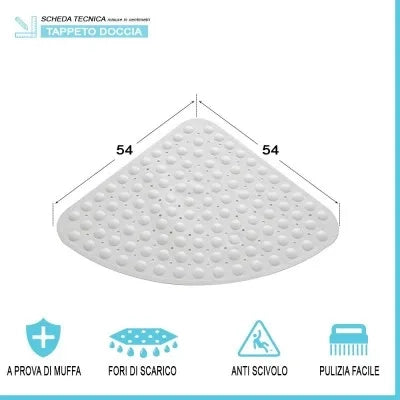 Tappeto antiscivolo angolare in PVC bianco 54x54 cm
