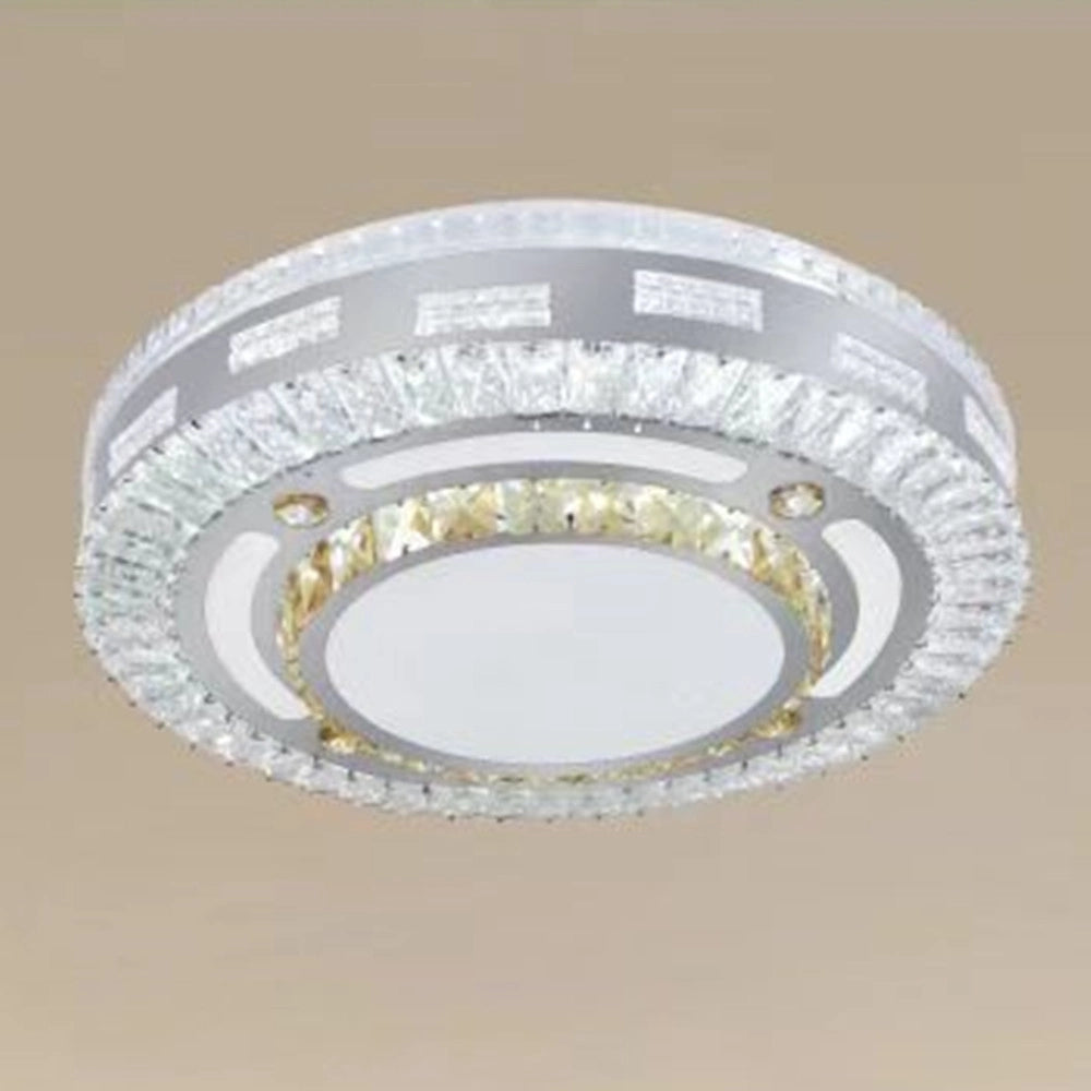 Trade Shop - Plafoniera Soffitto 65w ø50cm Led Design Tondo A Strati Con Cristalli Luce Fredda 17814 -