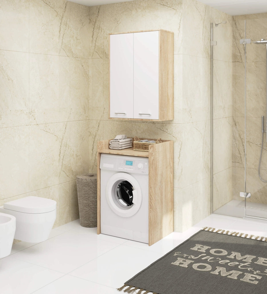 Mobile bagno sospeso AKORD FIN W64 H934 Quercia Sonoma, Bianco 2 ante 64x94x30 cm