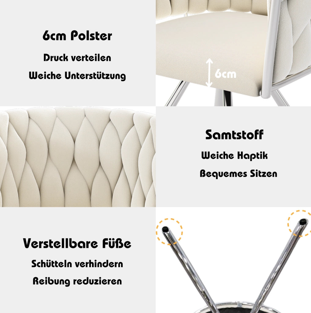 Set 2 sedie da pranzo girevoli 360° in velluto beige
