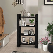 Libreria Divisorio-Scaffale per Libri-Mobile di Stoccaggio Nero 80x35x125 cm in Legno Massello di Pino