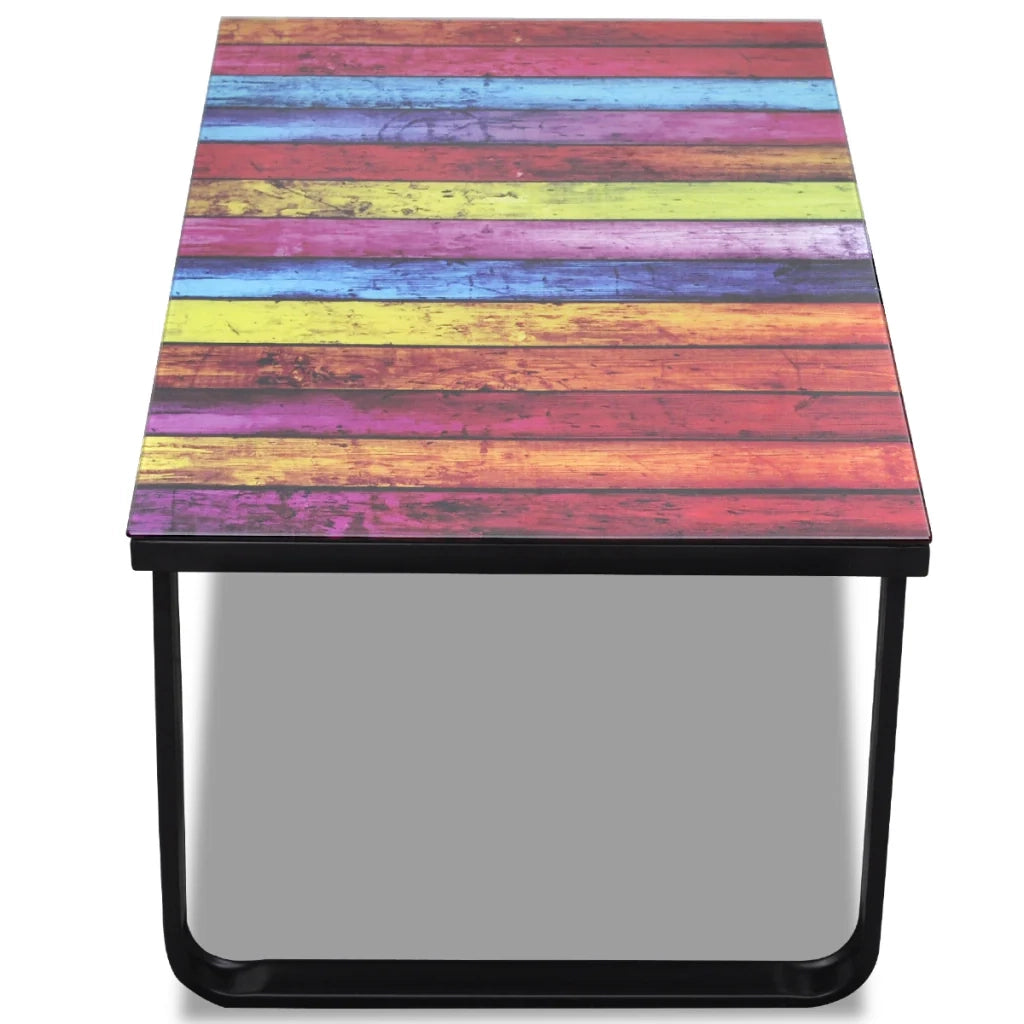 Tavolino da salotto/sala da pranzo in vetro di design motivo musicale multicolore 90 x 45 cm 0902028