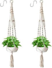 Due pezzi di pendenti per piante in macramè in cotone con 2 ganci - decorazione per esterni, interni, balcone, giardino e arredo domestico (105cm)