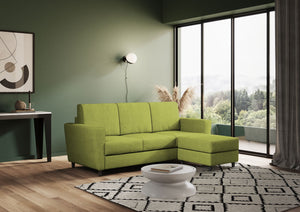 Divano 3 Posti con Pouf 212x155x85 cm Yasel in Tessuto Verde