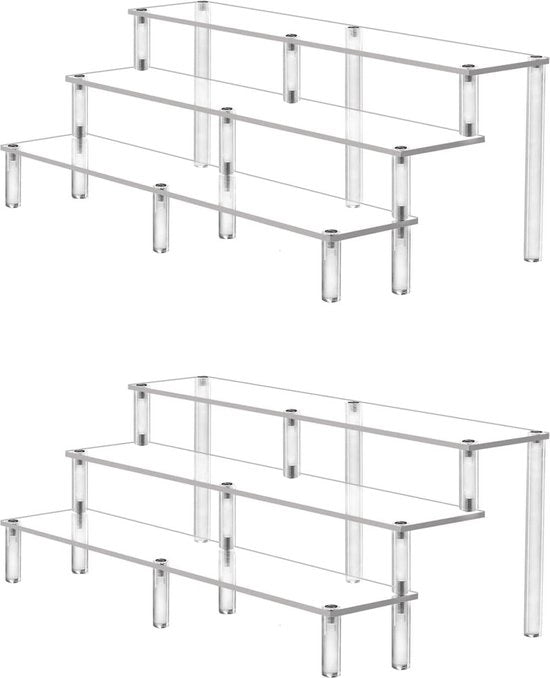 Pannello di Elevazione Acrilico a 3 Nivei - Display Numeri Elevato con Grandi Alzate per Organizzatore di Cupcake - Contatore di Collezione per Scrivania 2 Pacchi