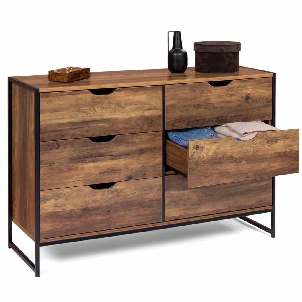 IDMarket - HAWKINS Cassettone a 6 cassetti da 115 cm in legno scuro, design industriale