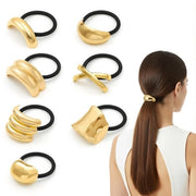 Set di 7 elasti per capelli per donne, bende per capelli in metallo, elastici, accessori per donne e ragazze, per capelli spessi (oro)