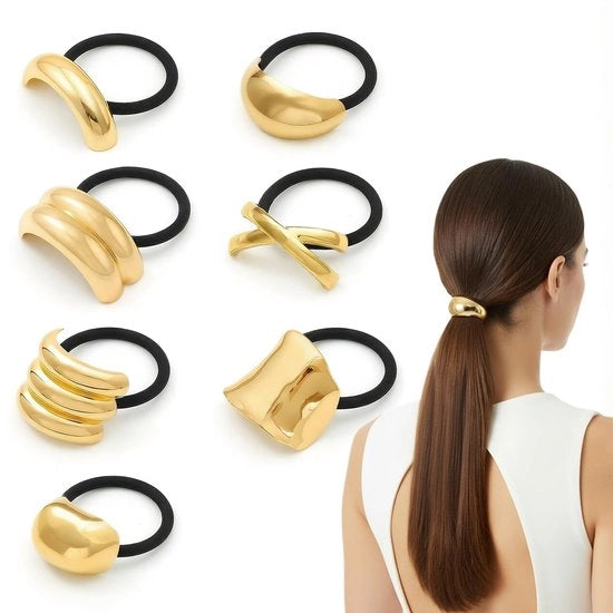 Set di 7 elasti per capelli per donne, bende per capelli in metallo, elastici, accessori per donne e ragazze, per capelli spessi (oro)