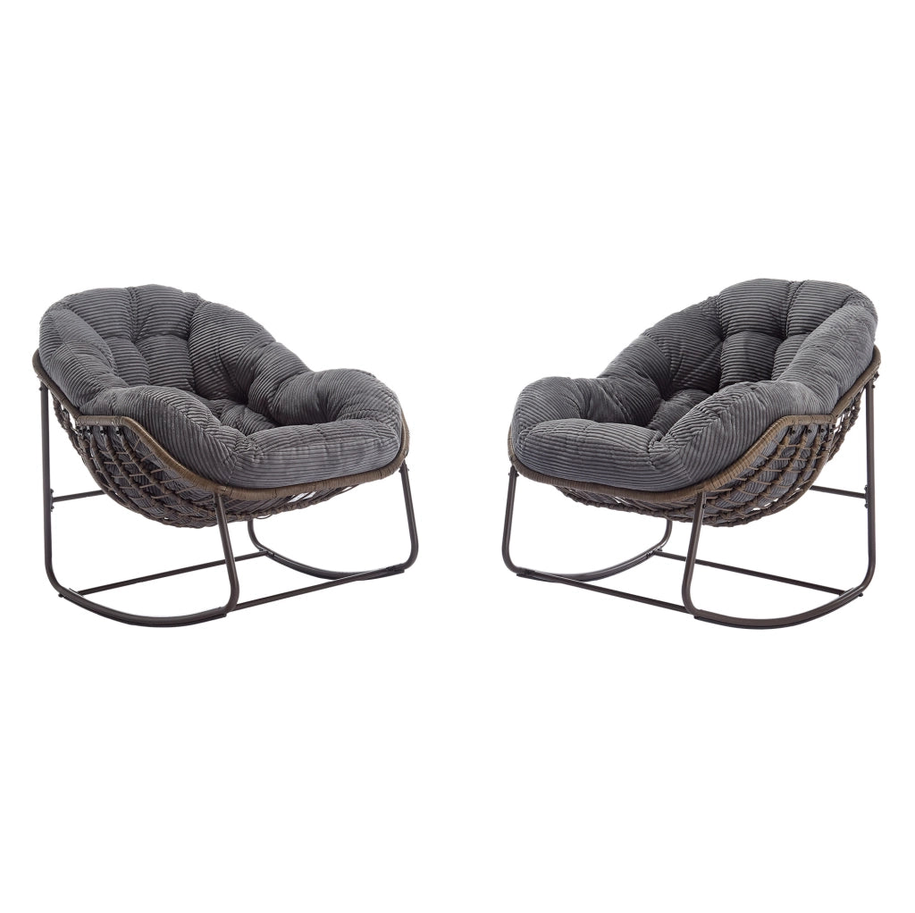 Poltrona a dondolo da esterno in rattan grigio 78x106x90 cm