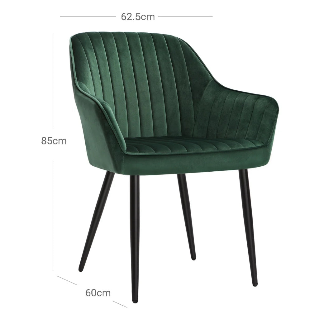 Sedia da pranzo poltrona seduta imbottita con braccioli larghezza seduta 49 cm gambe in metallo rivestimento in velluto portata 110 kg per soggiorno o camera da letto verde 12_0004906
