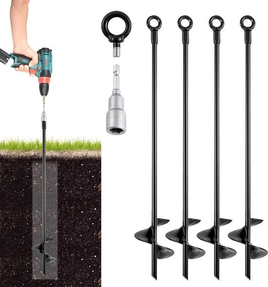 Set di 4 Punti di Contatto per Terra 40 cm - per Superfici Dure - Coperture da Campeggio da Schiacciare