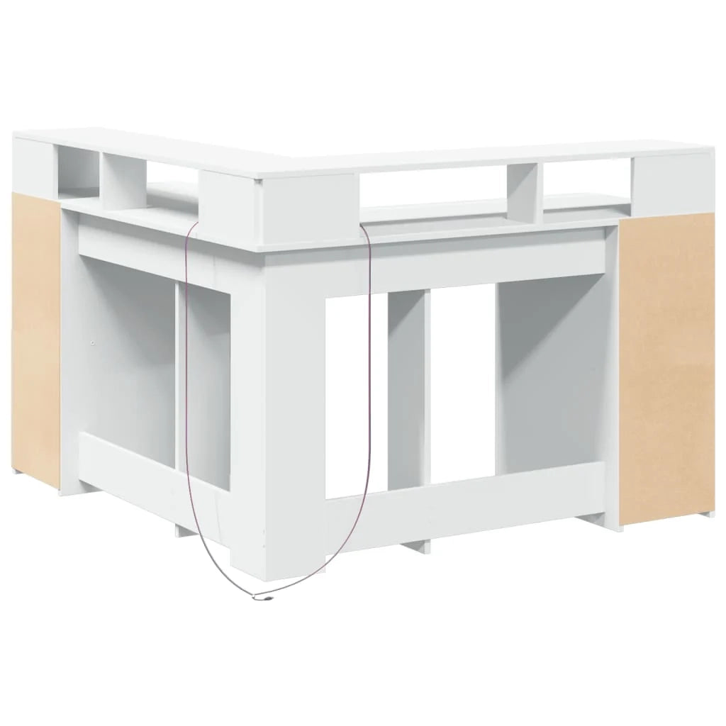 Scrivania tavolo postazione di lavoro scrivania per computer mobile da studio con luci a LED 130 x 130 x 91 cm legno ingegnerizzato bianco 02_0023405