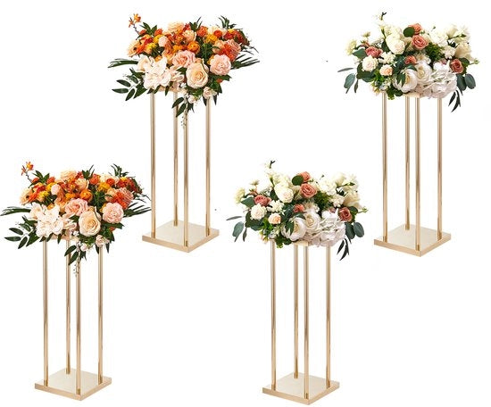 Set di 4 Vasi Quadrati per Fiori 20 x 20 x 60 cm Standaard per Fiori Tavolo Accessorio in Acciaio Standaard per Fiori in Stile Moderno con Finestra in Rame per la Decorazione di Bar, Hotel, Caffè