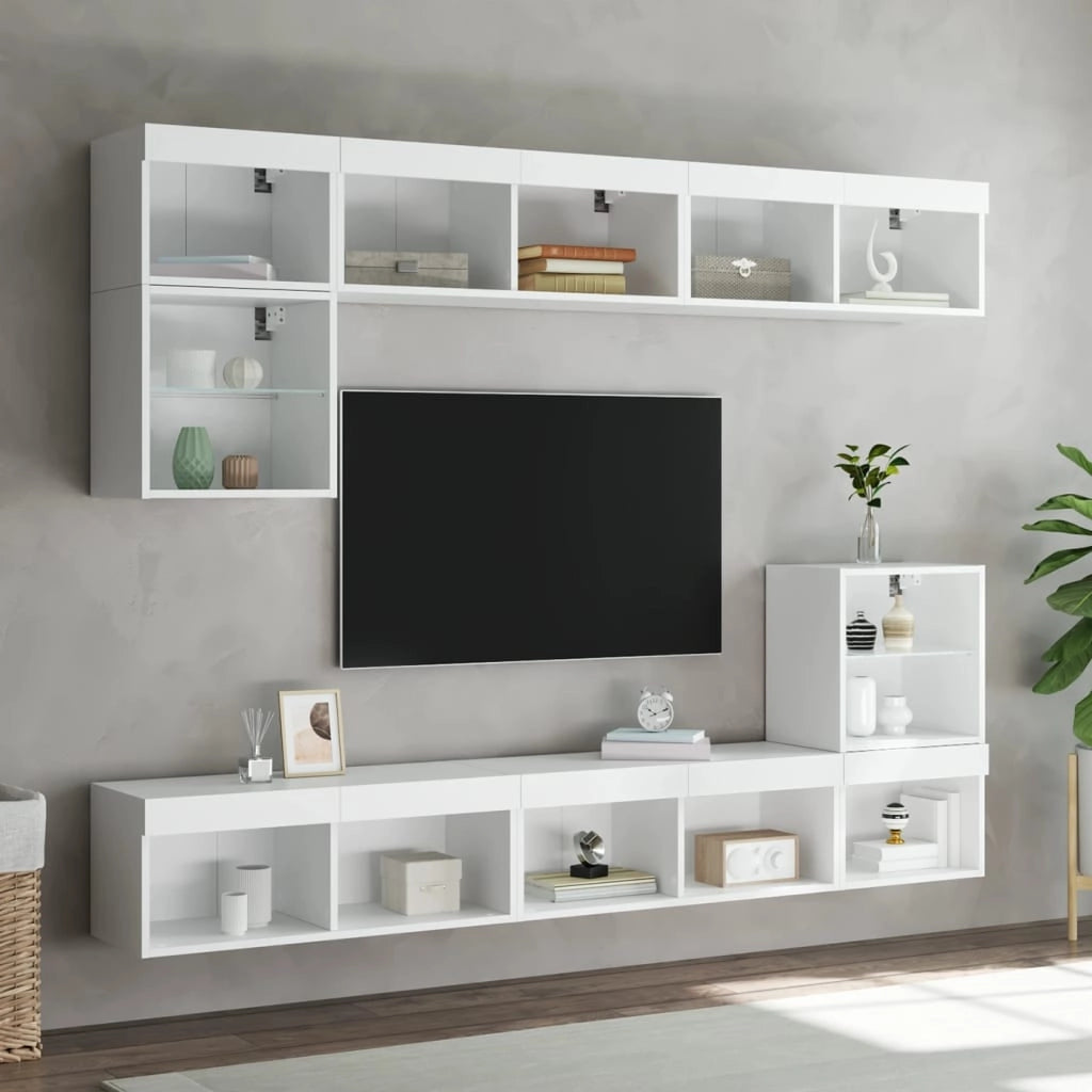 Mobili Porta TV con Luci LED 2 pz Bianchi 80x30x30 cmcod mxl 134169