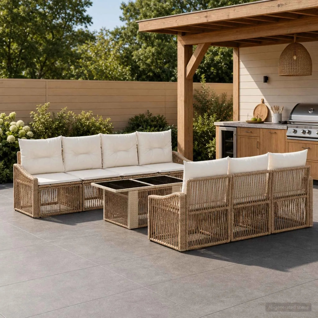 Set Divano da Giardino 8 pz Beige e Bianco Crema polyrattan 3437214