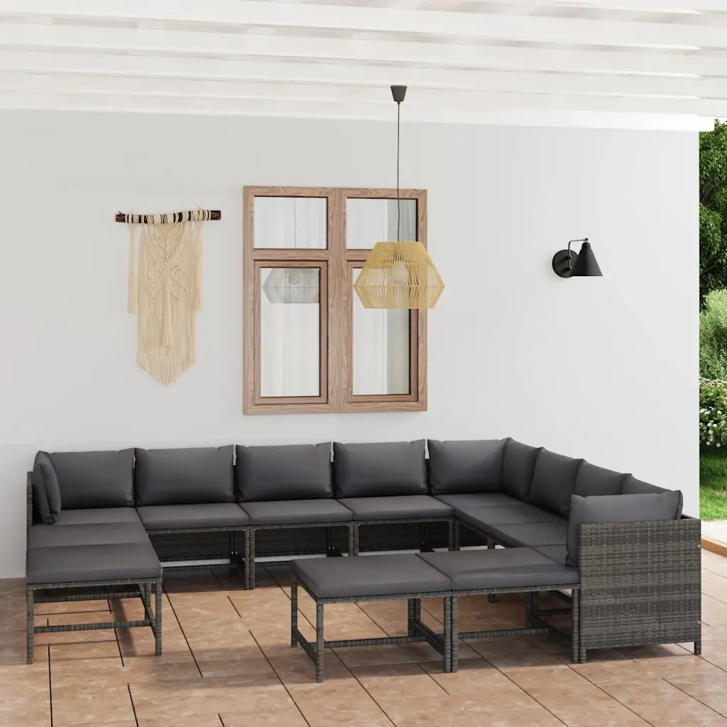 Set Divani da Giardino 12 pz con Cuscini in Polyrattan Grigio 3059777