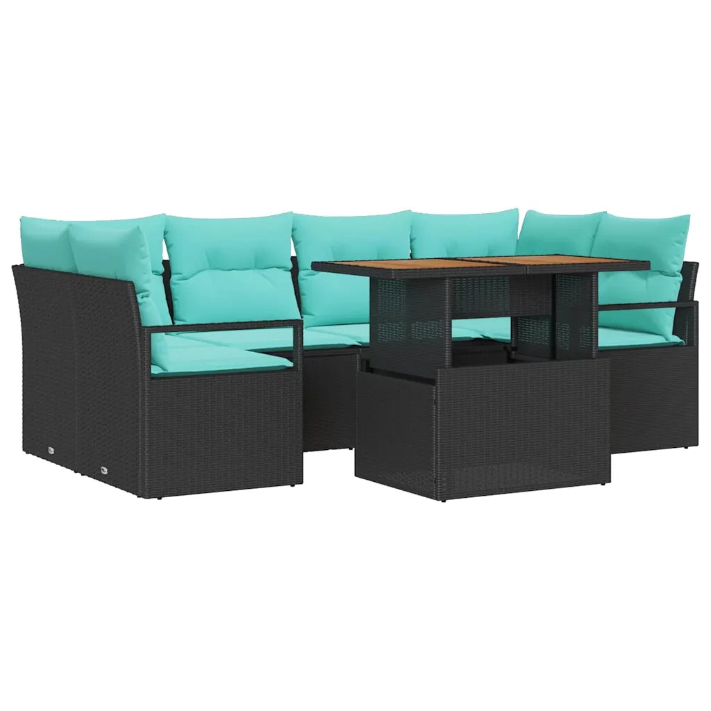 Set Divano da Giardino con cuscino 7 pcs Nero e blu