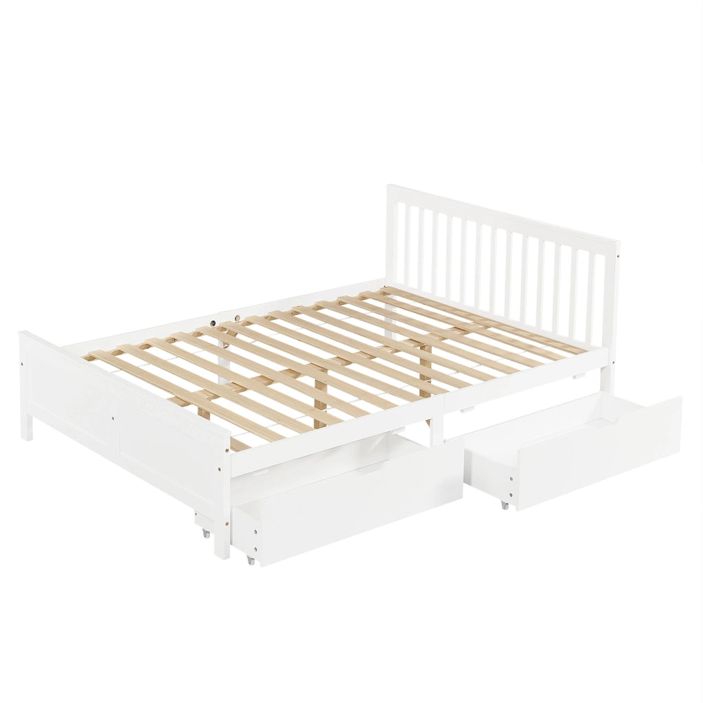 Letto matrimoniale 140x200 cm con 2 cassetti; legno massello bianco