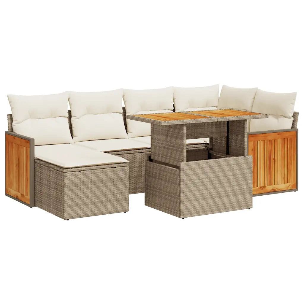 vidaXL Set Divani da Giardino 7 pz con Cuscini Beige Polyrattan Acacia