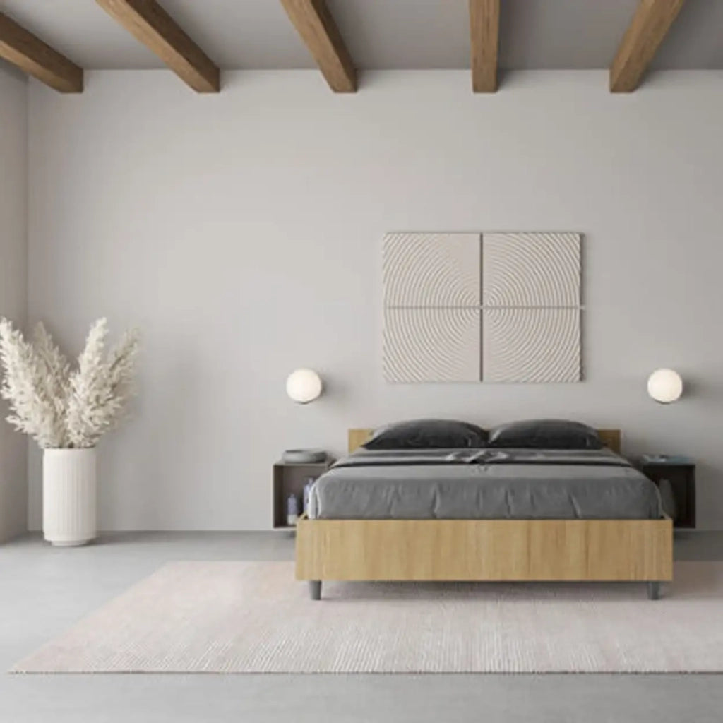 Letto matrimoniale francese con rete 140x200 quercia Nuamo