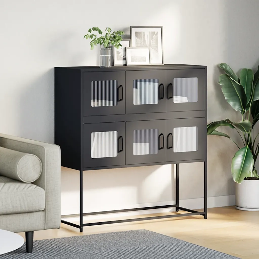 Credenza Nera 100,5x39x107 cm in Acciaio Laminato a Freddo 853422