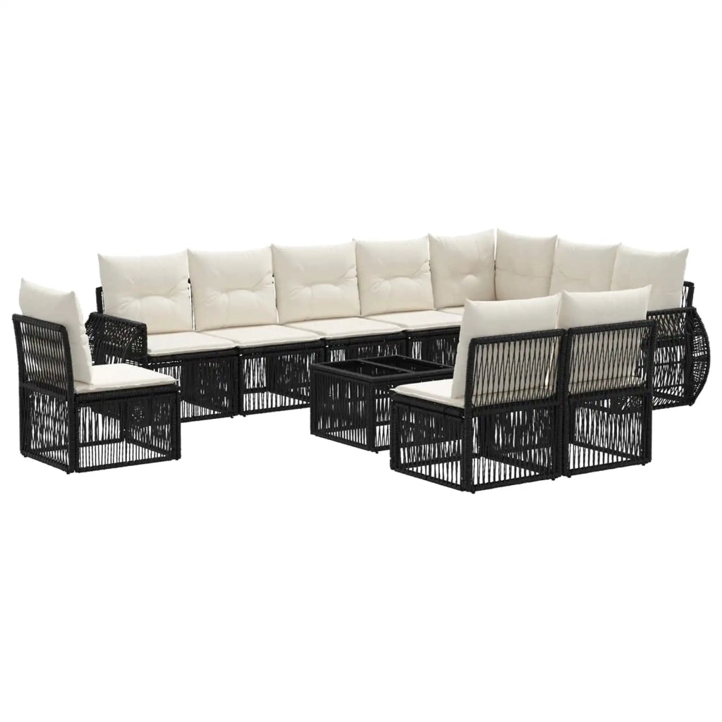 Set Divano da Giardino 11 pcs Nero e Bianco Crema polyrattan 3435448