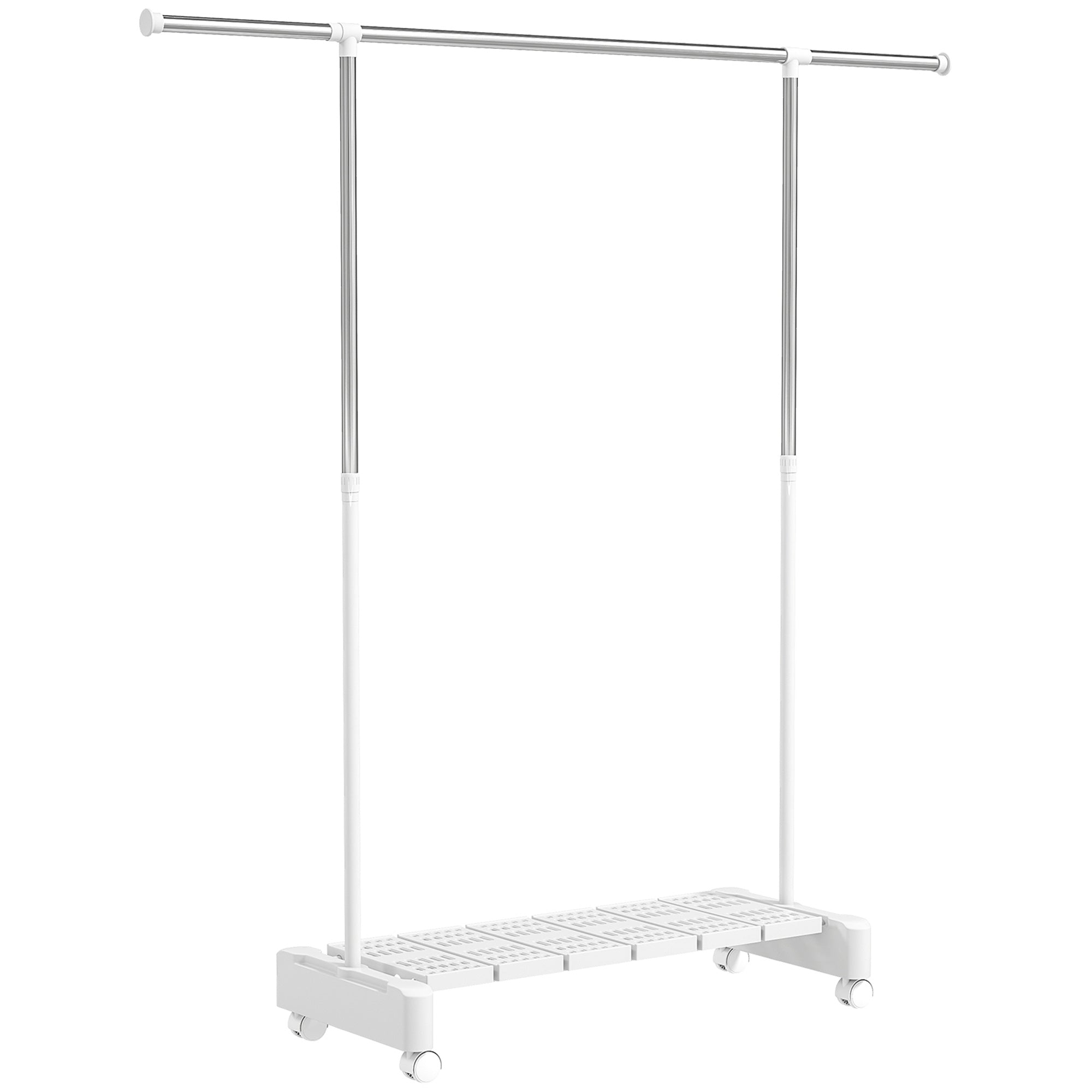 Stendibiancheria Estensibile con Ruote Acciaio Inox e Ripiano Porta Scarpe Bianco