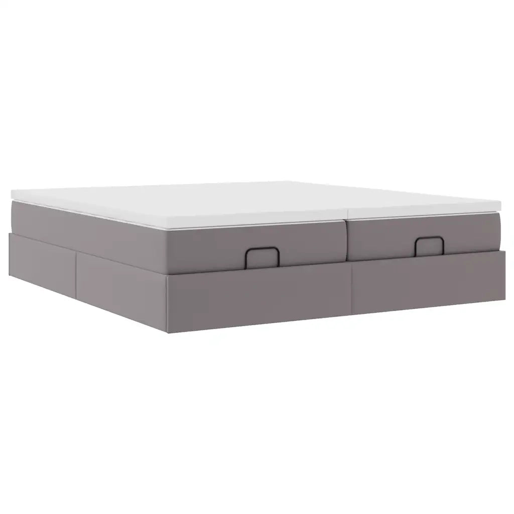Struttura Letto Pouf con Materassi Grigio 180x200 cm Similpelle