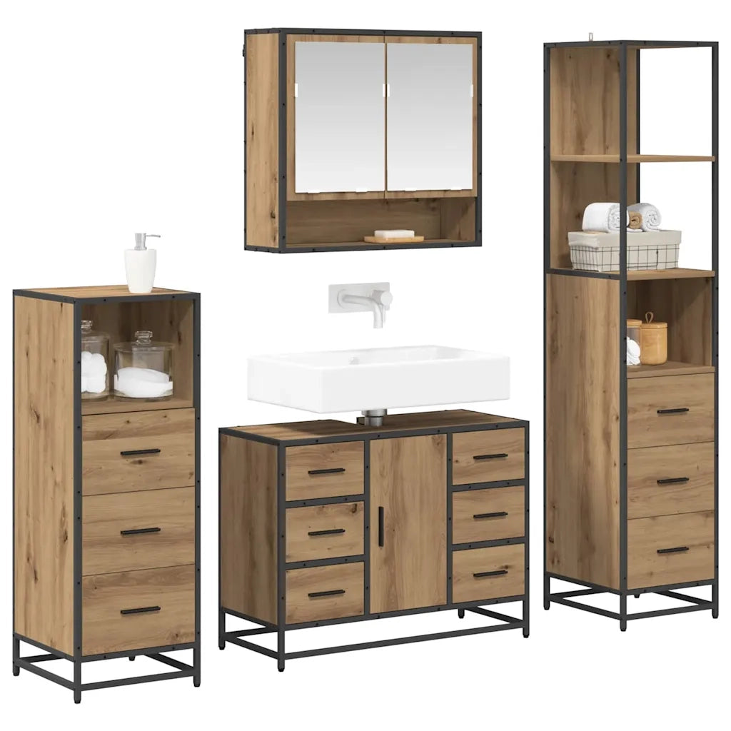 Set di mobili per il bagno con porta 4 pcs rovere artigianale 3402463