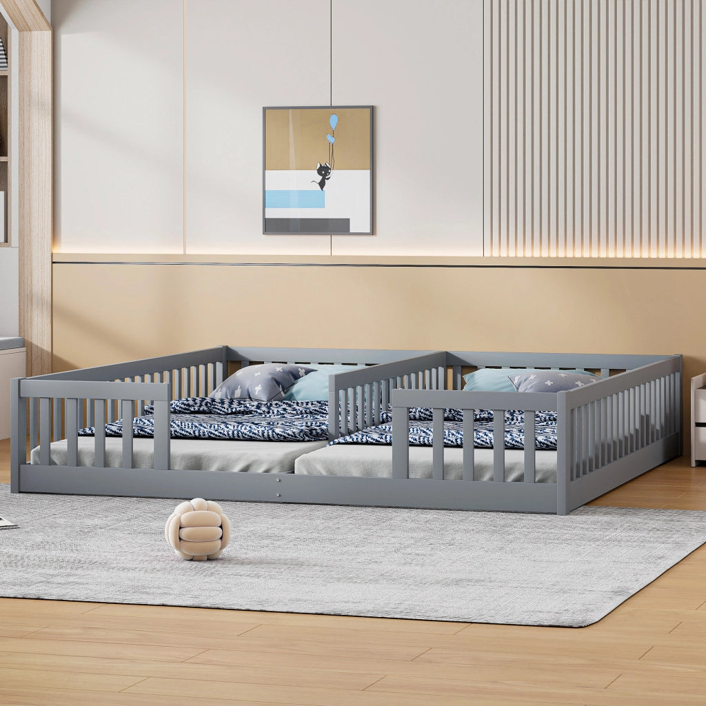 Letto per bambini 90×200 cm con sponde di sicurezza; senza materasso; in pino e MDF; grigio