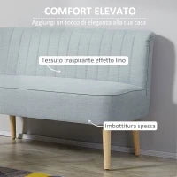 Divano 2 Posti Moderno in Tessuto Senza Braccioli con Gambe in Legno, 117x56.5x77 cm, Celeste