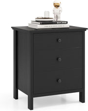 Comodino nero, credenza piccola con 3 cassetti, cassettiera indipendente, cassettiera moderna in legno, 56 x 45 x 66 cm