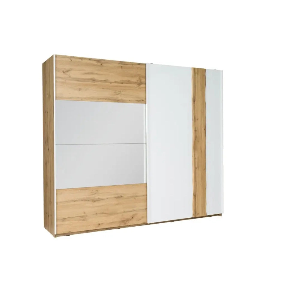 Camera WOOD color rovere e bianco con letto 180x200 LED, comò, comodini e armadio