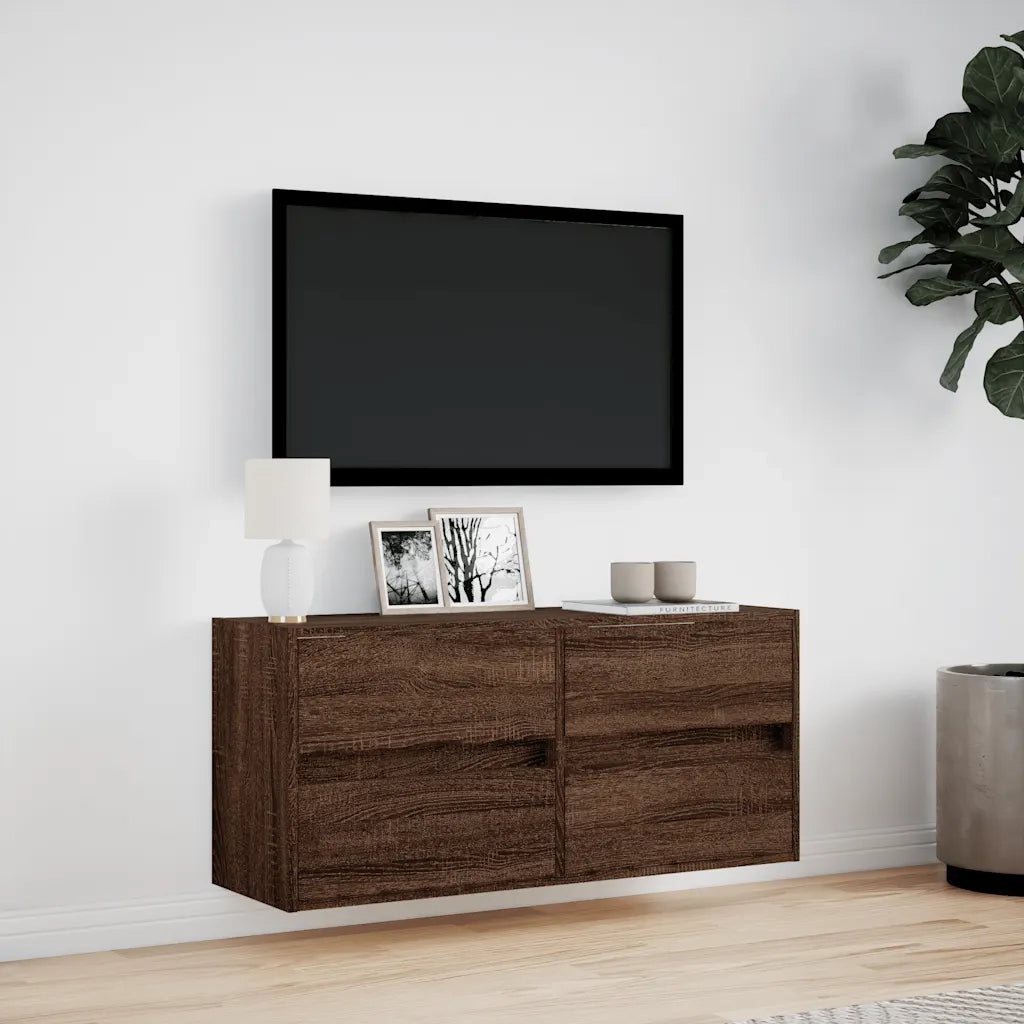 Mobile TV a Parete con Luci LED Rovere Marrone 100x31x45 cm 852298