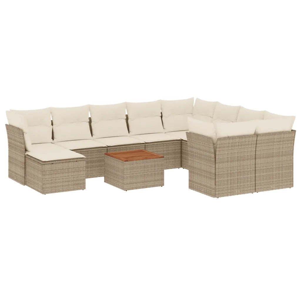 Set Divani da Giardino 11 pz con Cuscini Beige in Polyrattan