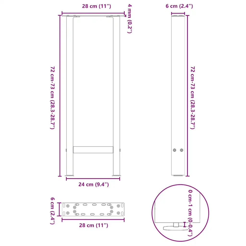Gambe per tavolo consolle antracite 2 pz 28x(72-73) cm in acciaio 4013294