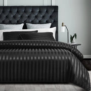 Set di coperte da letto 3 pezzi di alta qualità, 200 x 220 cm, nero, con raffinato disegno a righe, con raccordo occulto e 2 copri cuscino 80 x 80 cm.