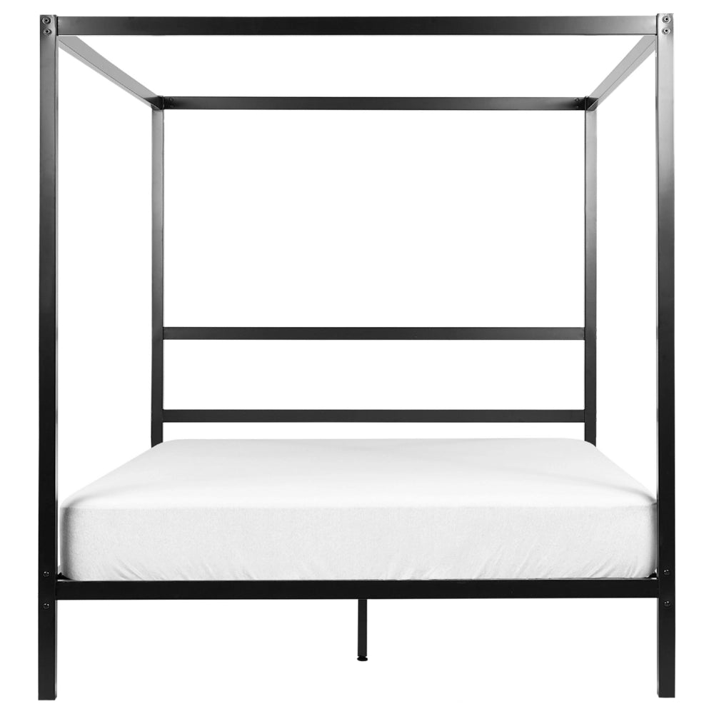 Letto matrimoniale a baldacchino con doghe e struttura in metallo nero 160 x 200 cm stile industriale moderno