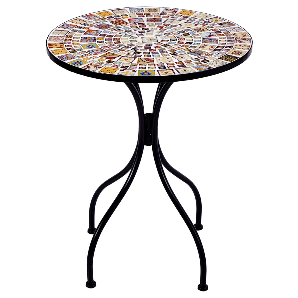 Tavolo da balcone in metallo nero con piano in mosaico 60 cm stile vintage