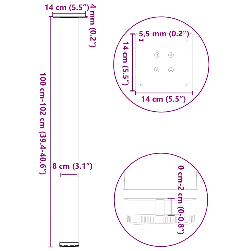 vidaXL Gambe per tavolo da bar 4 pz Antracite 100-102 cm Acciaio