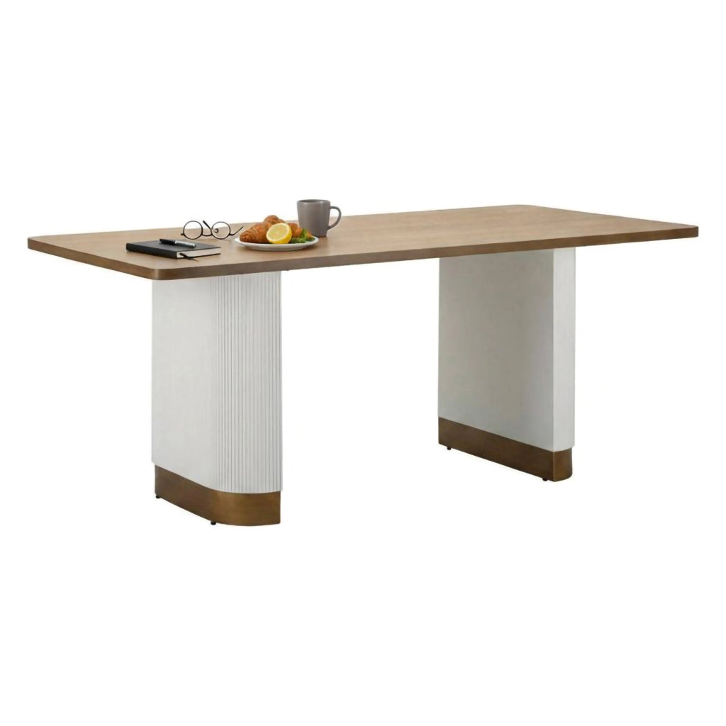 Tavolo fisso Brian, Ripiano da cucina, Consolle per sala da pranzo, Ripiano rettangolare fisso, 180x90 h76 cm, Bianco e Marrone