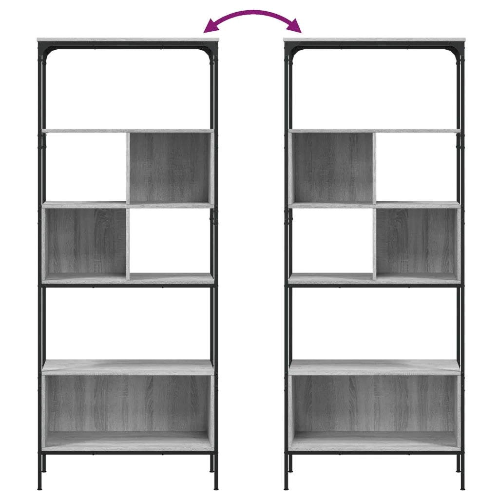 Libreria 5 Ripiani-Scaffale per Libri-Mobile di Stoccaggio Grigio Sonoma 76x33x188,5cm Legno Multistrato
